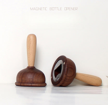 A bottle opener in the shape of a wooden toilet plug