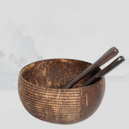 Striped Coconut Bowl and Wenge Wood Spoon Set - chicnests