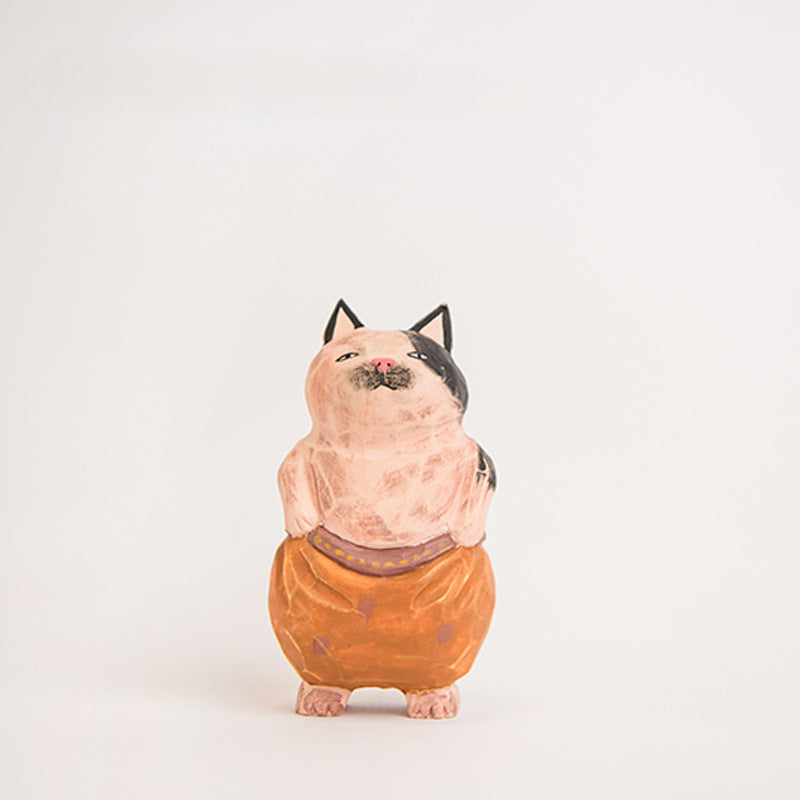 Creative hand-carved painted cat Figurine