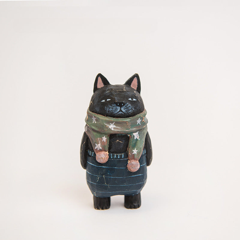 Creative hand-carved painted cat Figurine