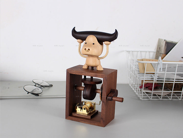 Cute Wooden Cattle Music Box