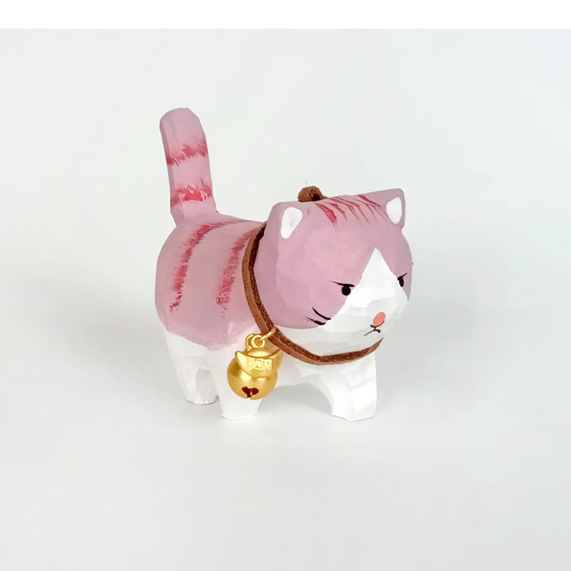 Hand-carved Cats Figurine  with Bells on Necks