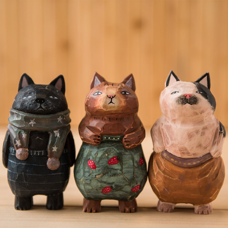 Creative hand-carved painted cat Figurine