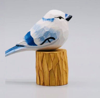 Hand Carved Titmouse Figurines