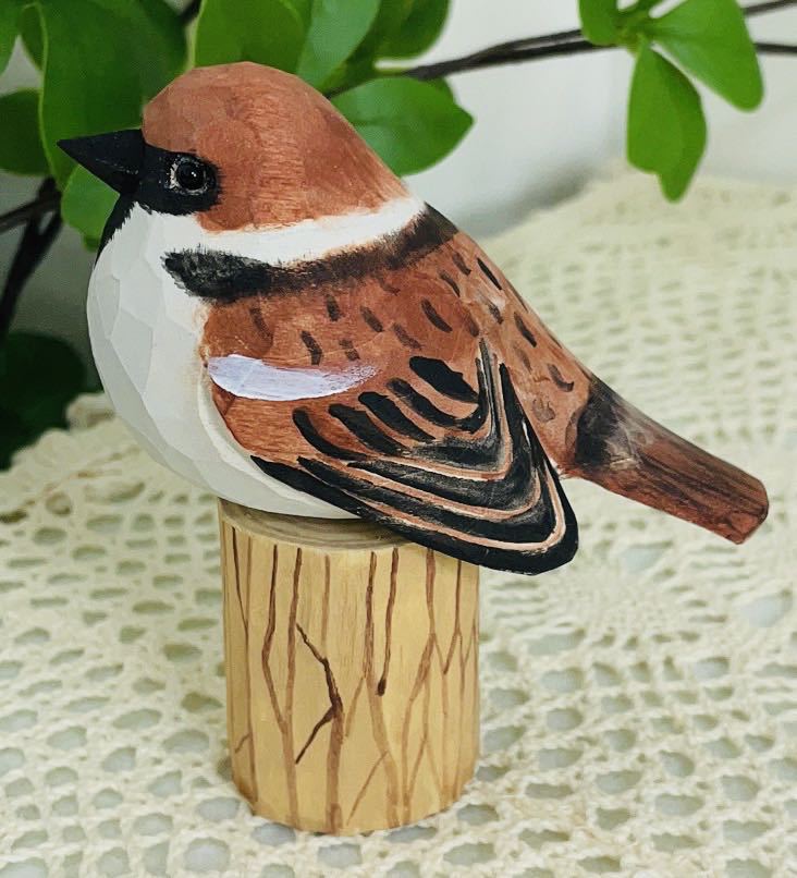 Hand Carved Titmouse Figurines