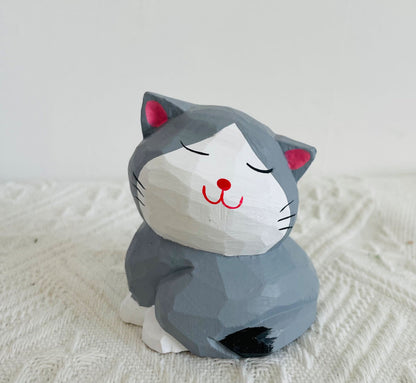 Creative hand-carved painted cat Figurine