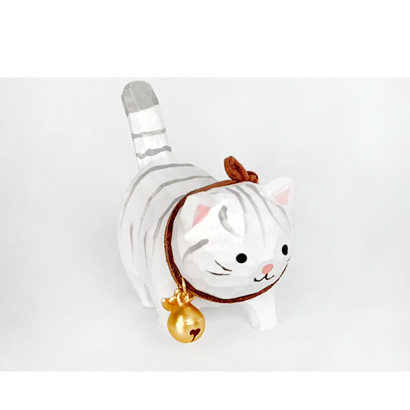 Hand-carved Cats Figurine  with Bells on Necks