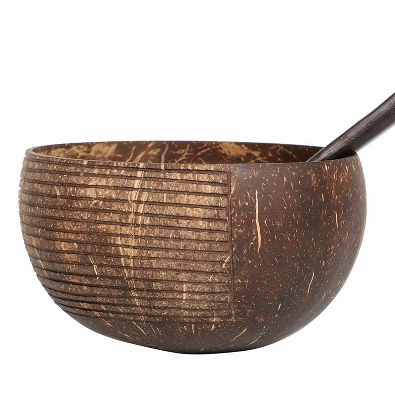 Striped Coconut Bowl and Wenge Wood Spoon Set - chicnests