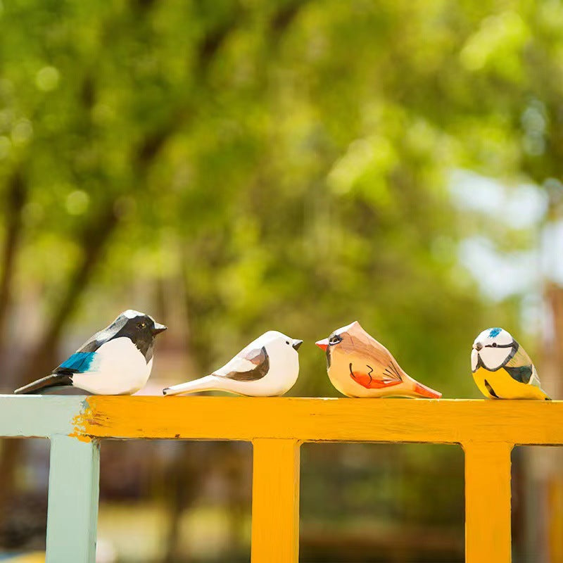 Hand Carved Titmouse Figurines