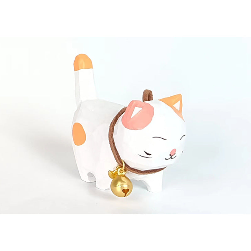 Hand-carved Cats Figurine  with Bells on Necks