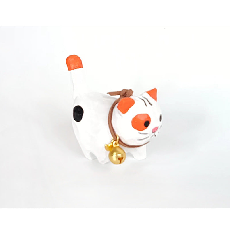 Hand-carved Cats Figurine  with Bells on Necks