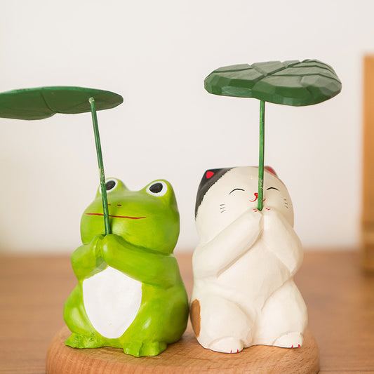 Hand-Carved Cute Frogs and Cats