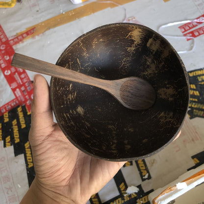 Coconut Bowl and Wenge Wood Spoon Set