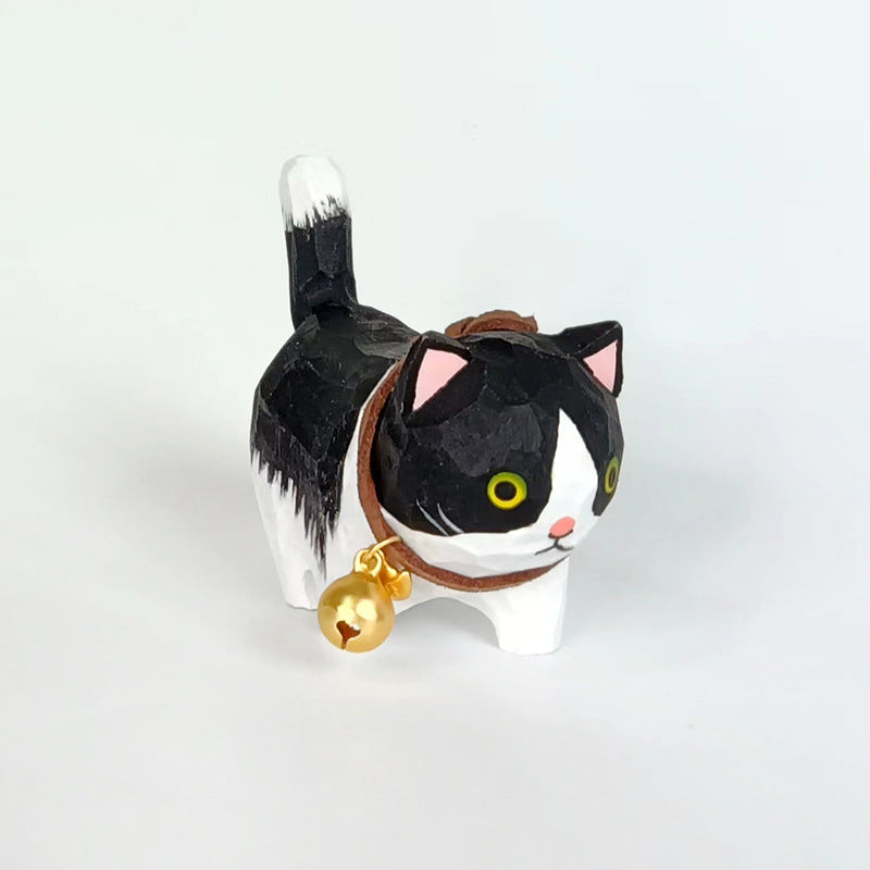 Hand-carved Cats Figurine  with Bells on Necks