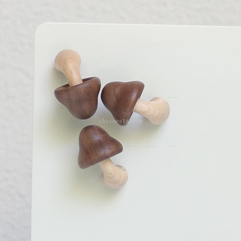 Wooden Carving Magnetic Creative Crafts Decoration Home Accessories Solid Wood Mushroom fridge magnet - chicnests