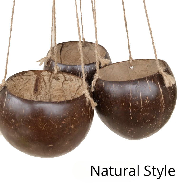 Creative natural coconut shell hanging plant basket